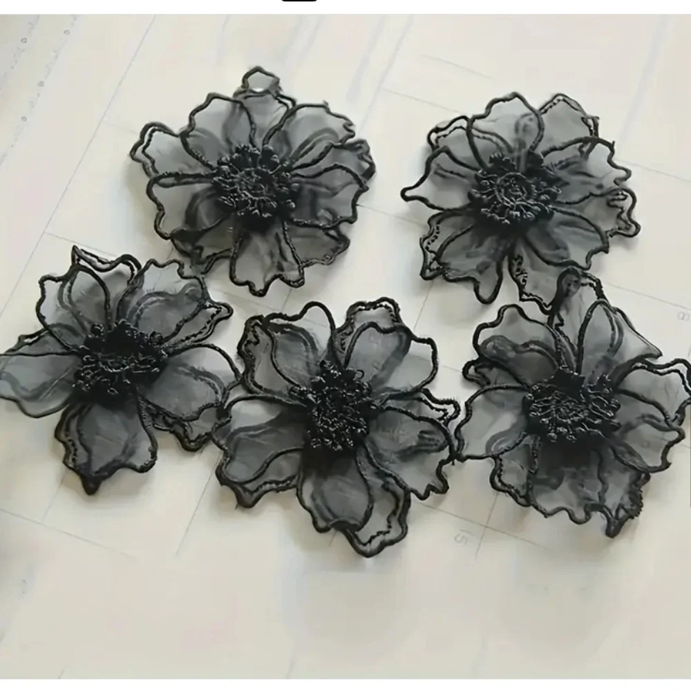 4 Double Layer Embroidered Sew-On Flower Appliqués, Clothing Embellishment, New